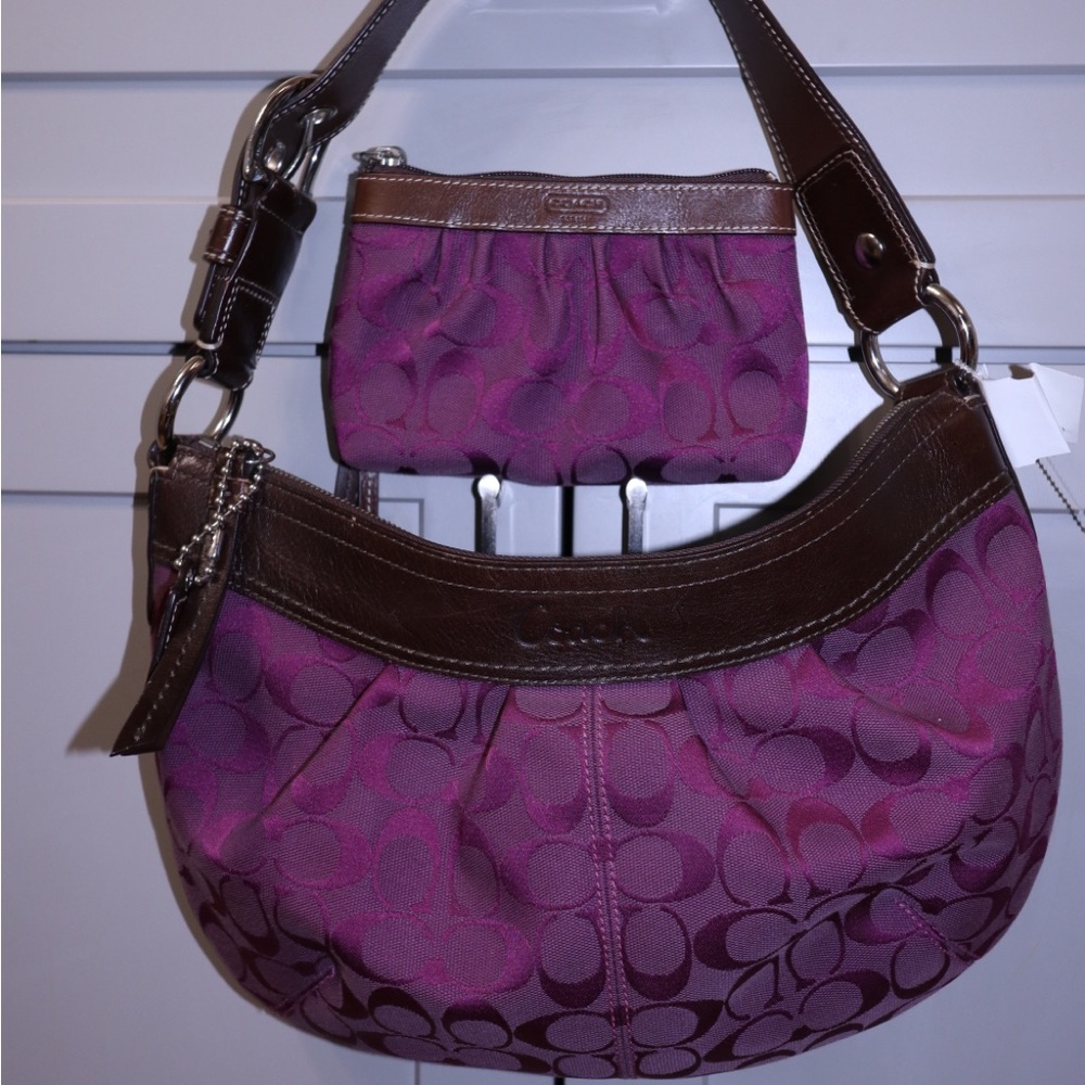 Coach Y2K purple/magenta Signature Coach Lynn Soho pleated shoulder hobo bag